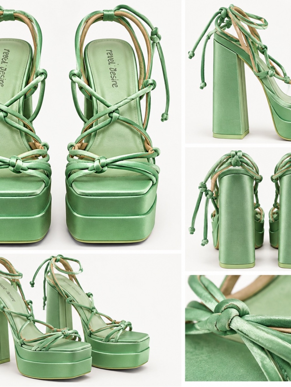 Rebel + Desire Mint Green Satin Lace-Up Platform Heels